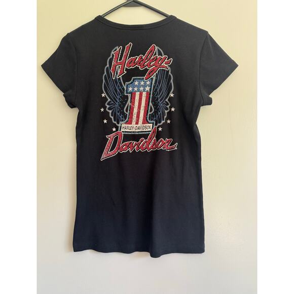 Harley Davidson short sleeve women's shirt red white blue number 1 sparkle large - Picture 3 of 5